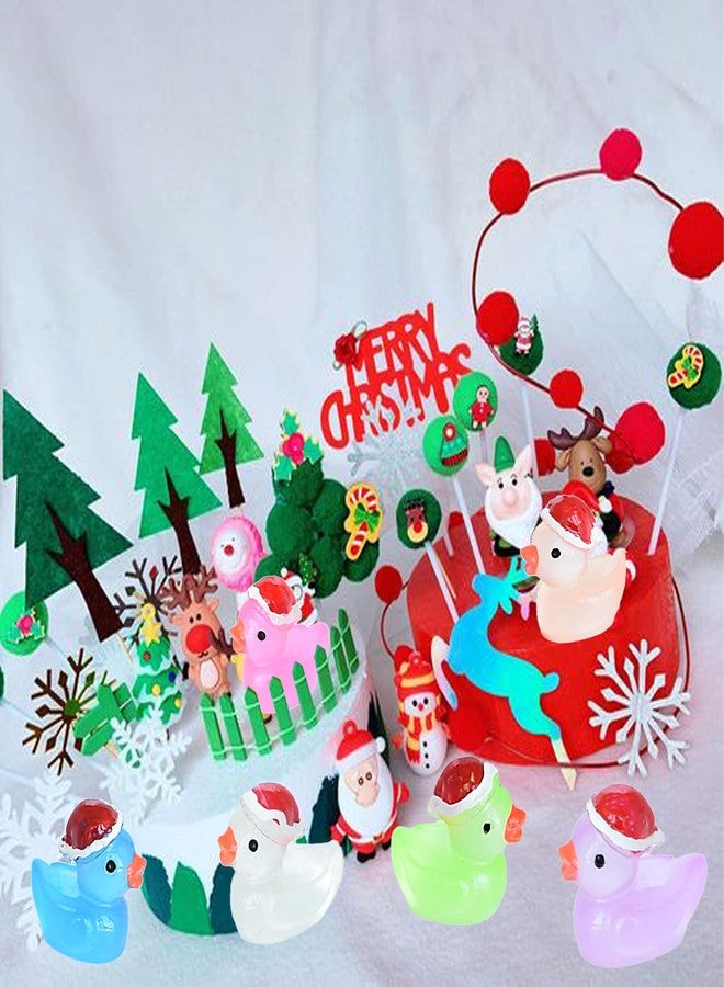 Tindobewan 50 PCS Tiny Ducks Glow in The Dark Mini Resin Ducks Miniature Christmas Hat Duck Figures Ornament for Xmas, Craft, Dollhouse, Slime, Home Decorations(10 Colors) - Image 4